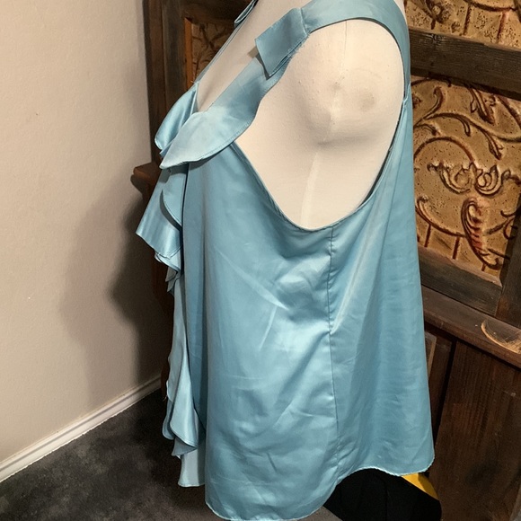Vera Wang Sleeveless blue silk blouse Pale blue blouse ruffle down the front - Picture 3 of 5
